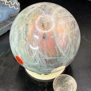 Labradorite Sphere 71.0mm Sunset Flash Crystal Ball Orange Gold Labradorite 99